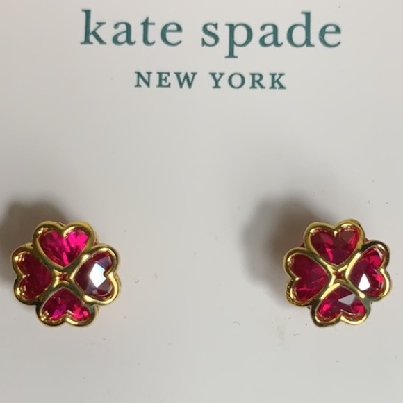 KATE SPADE ♠️ NEW YORK SOMETHING SPARKLY RED CLOVER EARRINGS - Picture 3 of 4